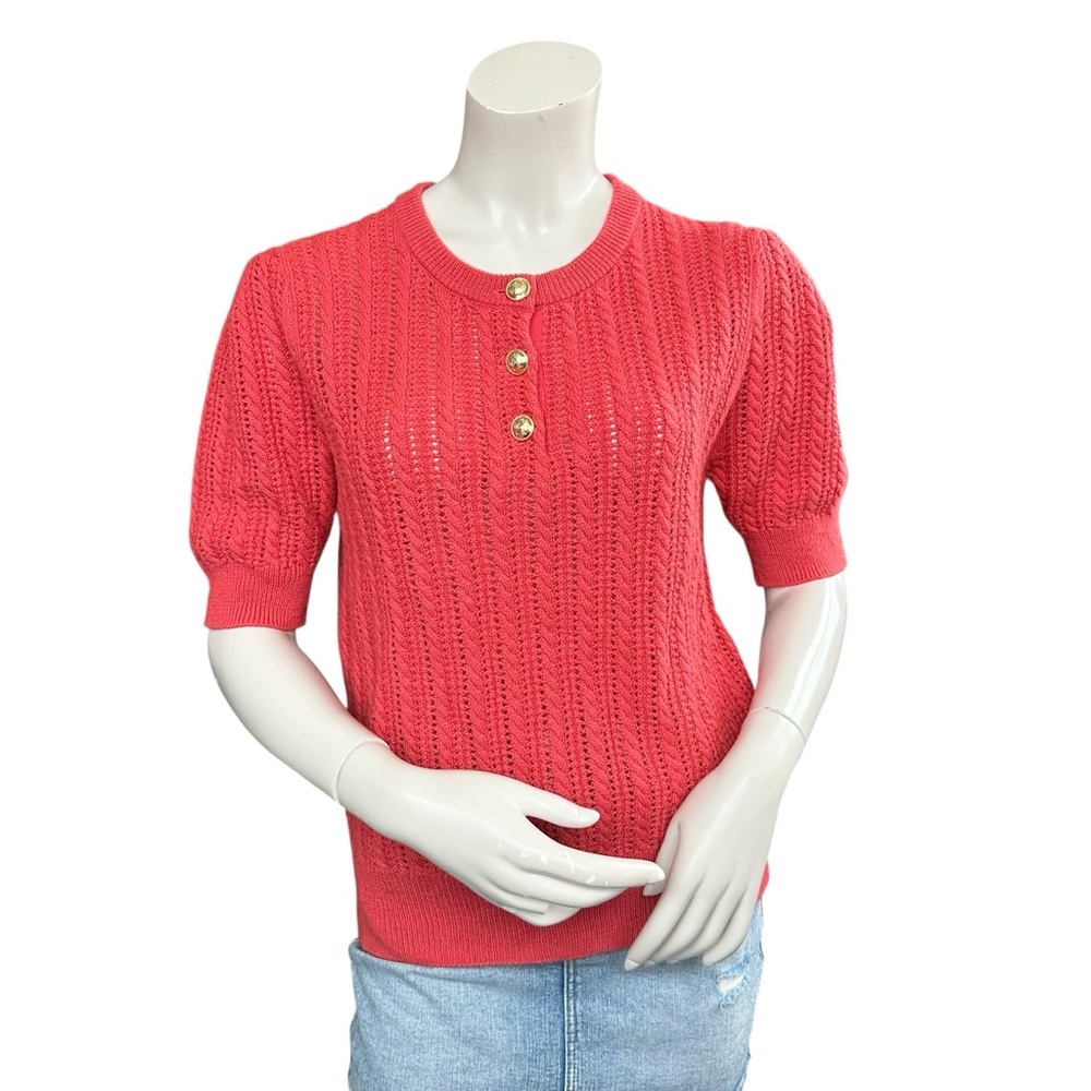 Derek Lam 10 Crosby Shea Loose Knit Alpaca Wool Blend Short Puff Sleeve Sweater
